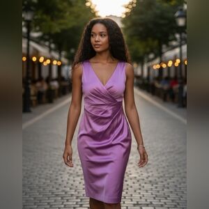 Talbot‎ Runhof Sheath Dress Silky Plunging Luxury Wedding Purple Easter Resort